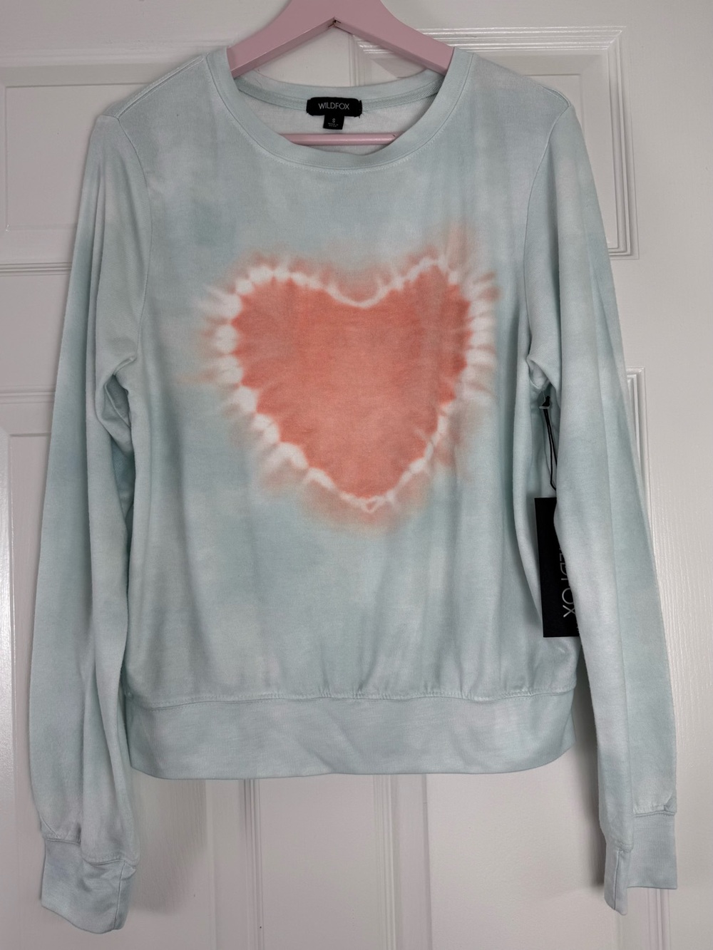 Wildfox Knit Crewneck Watercolor Heart Graphic Long Sleeve Tee Small